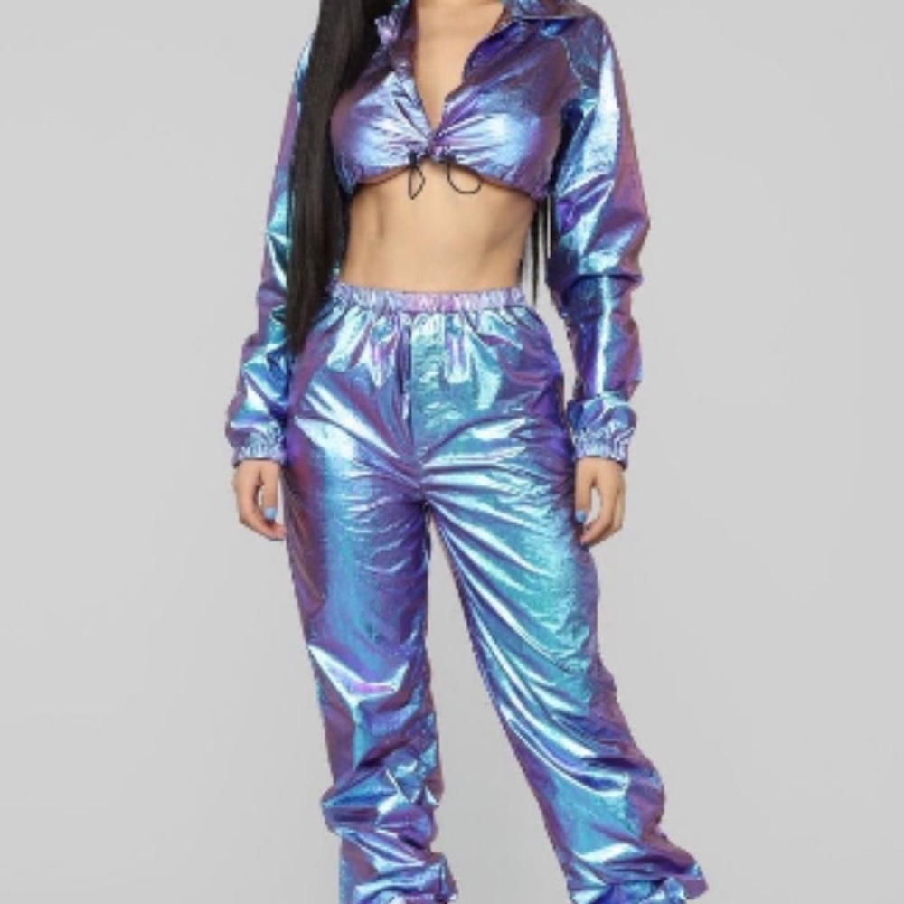 Purple iridescent jogger & crop jacket set